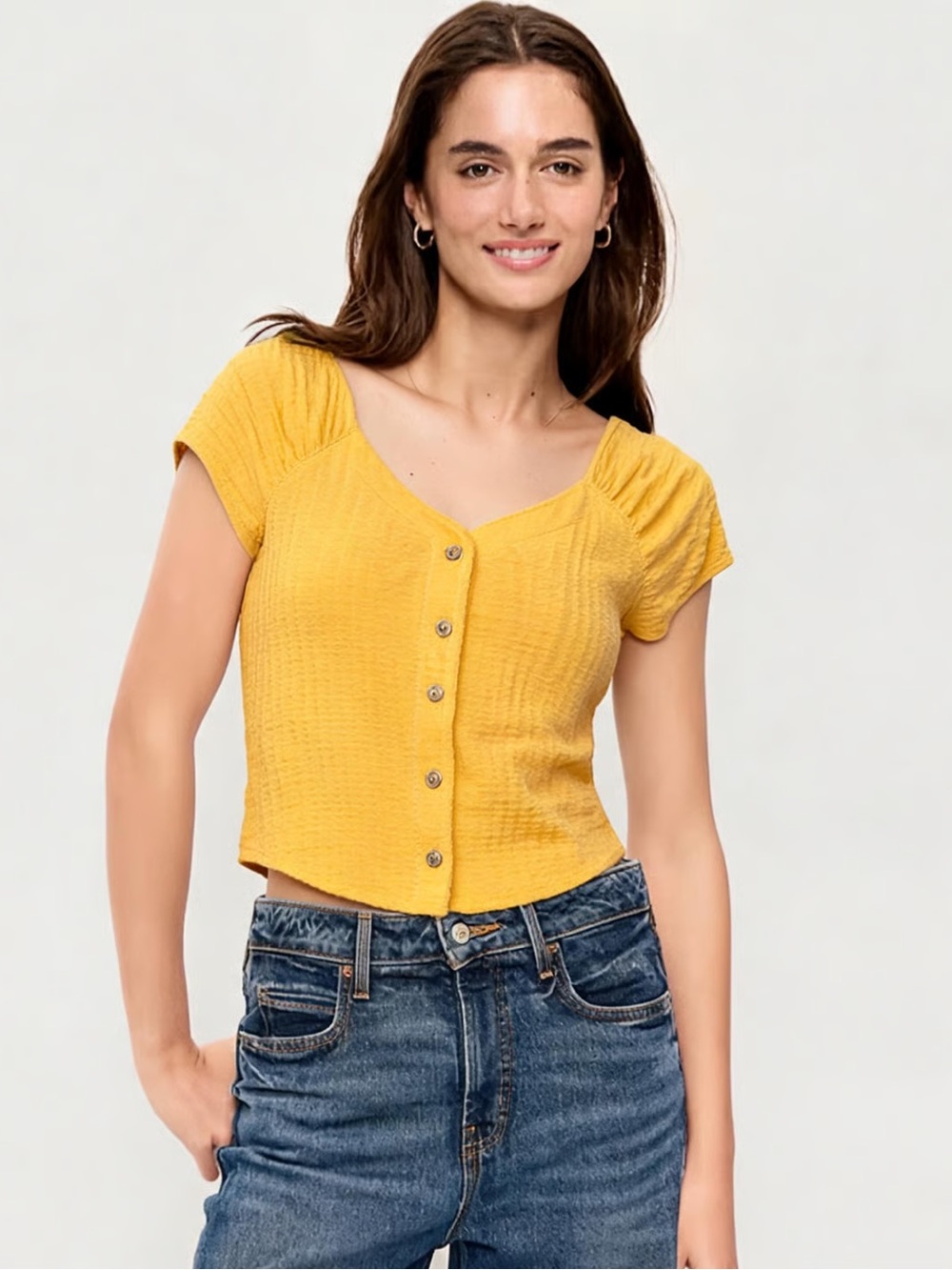 HARPER HERITAGE | Yellow V-Neck Button Down Top Sz M